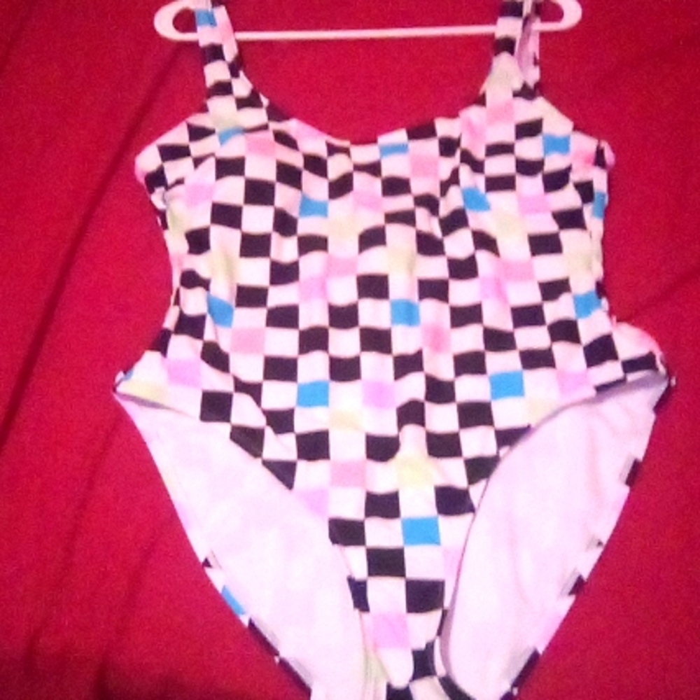 L colorful checkered swimsuit